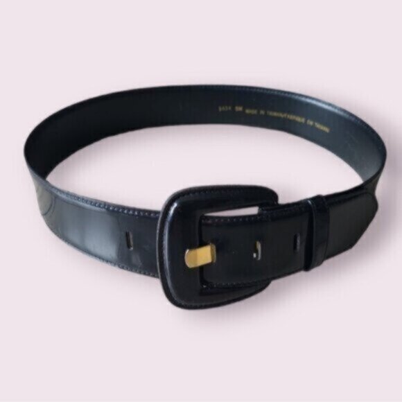 Vintage Black Faux Leather belt Sz S/M - Picture 1 of 7